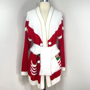 Holiday Time Womens Mrs. Santa Cardigan Top Sweater XL (16-18) Christmas Costume